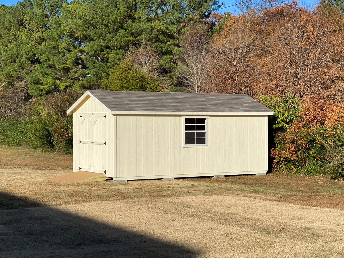 custom wood shed with double doors in arkansas